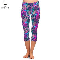 LETSFIND Summer High Quaility 3D Rainbow Fish Printing Women Capri Leggings High Waist Plus Size Soft Fitness Mid-Calf Leggings