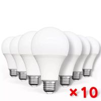 【แพ็ก 10 หอลด】หลอดไฟ LED ขาว วอร์ม E27  หลอดไฟวัตต์จริง 24W 18W 15W 12W 9W 7W 5W 3W Lampada ห้องนั่งเล่น Home LED