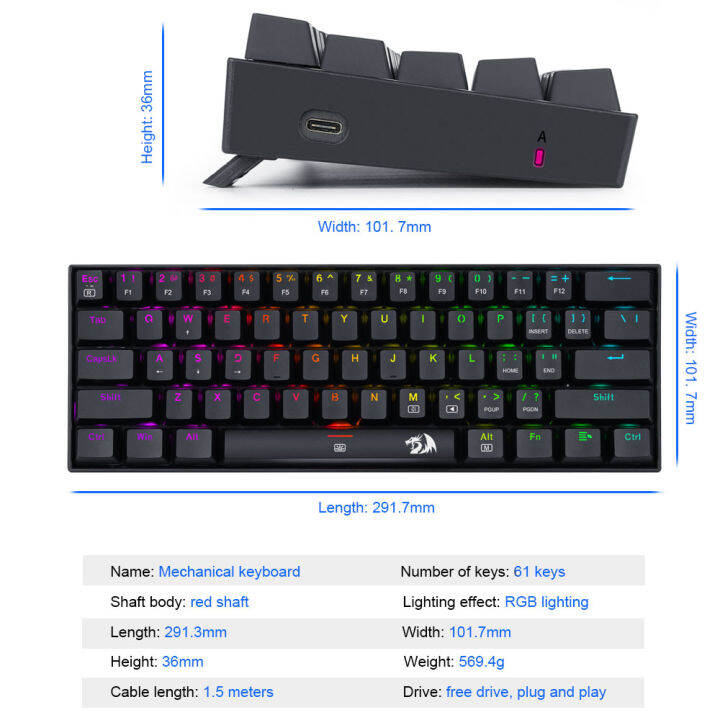 redragon-dragonborn-k630-rgb-usb-mechanical-gaming-keyboard-red-switch-61-keys-wired-detachable-cable-portable-for-travel