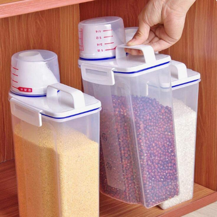 Rice Storage Bin Cereal Containers Dispenser with BPA Free Plastic +  Airtight Design + Measuring Cup