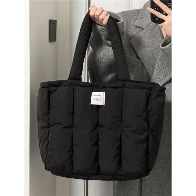 ☼ Autumn and winter bags lightweight cotton-filled soft tote bag hand-pleated down bag large-capacity one-shoulder computer school bag