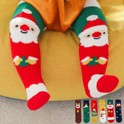4คู่คริสต์มาสถุงเท้าเด็กซานตาคลอส S Nowman พิมพ์หนาเทอร์รี่ถุงเท้าฤดูหนาวที่อบอุ่นทารกเด็กวัยหัดเดินถุงเท้าพื้นกันลื่น