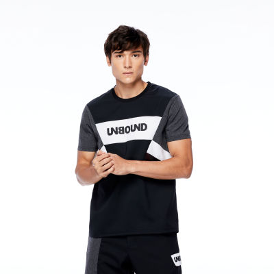 UNBOUND METTLE T-SHIRT เสื้อยืดแขนสั้นชาย เสื้ออันบาวน์ เสื้อใส่เที่ยว ตัดต่อด้านหน้าพิมพ์โลโก้หน้าอก