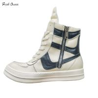 hot【DT】☒  Rick shoelaces inverted triangle high top Owens shoes male leather white new thick big tongue street board