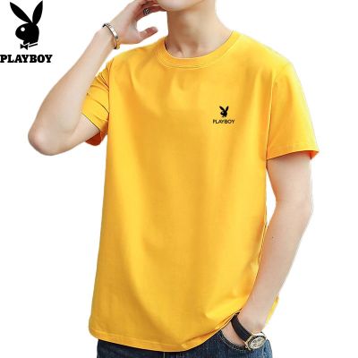 เสื้อยืดสีดำอินเทรนด์PLAYBOY เสื้อยืดแขนสั้น คอกลม ผ้าฝ้ายแท้ ทรงหลวม แฟชั่นฤดูร้อน สําหรับเด็กผู้ชายS M L   XL  XXL