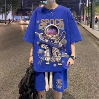 เสื้อผ้าลำลองเซตกางเกงขาสั้นแขนสั้นขนาดใหญ่ทรงหลวมของผู้ชายแบบใหม่สำหรับฤดูร้อน