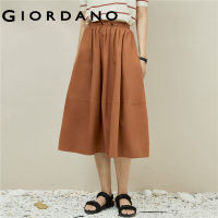 GIORDANO Women Skirts Elastic Waist Comfort Cargo Long Skirts Slant Pockets 100% Cotton Fashion Casual Long Skirts 18463616