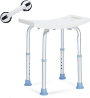 OasisSpace Shower Chair, Adjustable Bath Stool with Free Assist Grab Bar - Medical Tool Free Anti-Slip Bench Bathtub Stool Seat with Durable Aluminum Legs for Elderly, Senior, Handicap &amp; Disabled