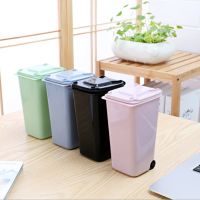 ▫♈ Mini Desktop Trash Can 4color Garbage Storage Box Living Room Coffee Table with Cover Small Paper Basket Plastic Garbage Bag