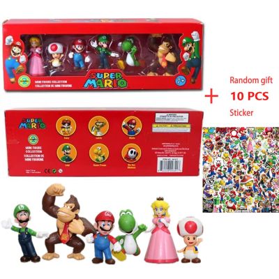 ZZOOI 6pcs/set Super Mario Bros PVC Action Figure Toys Dolls Model Set Luigi Yoshi Donkey Kong Mushroom for kids birthday gifts AAA