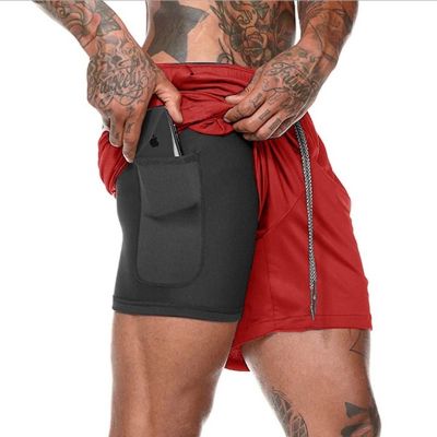 Running Shorts Men Fitness Gym Training Sports Beach Quick Dry Workout Gym Athletic Jogging Double Deck Summer Short Homme
