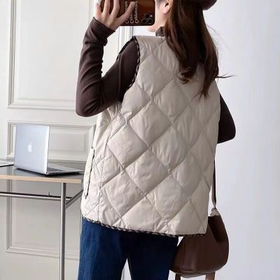 MUJI high quality down cotton vest womens short style 2023 autumn and winter waistcoat middle-aged mothers wear diamond-shaped Korean version vest