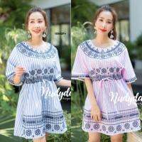 P10952 	เดรสริ้วโบฮีเมี่ยน bohemian stripe dress