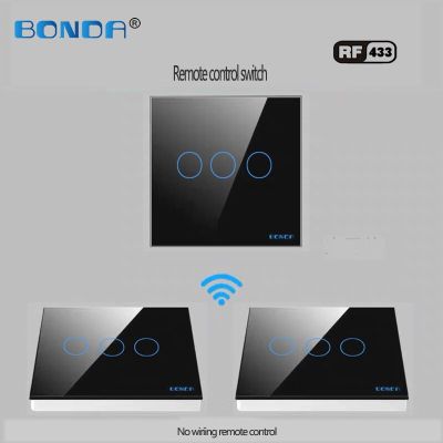 【Must-have】 มาตรฐาน BONDA EU กระจกสมาร์ทโฮม1Gang 2Way 433Mhz สวิตช์สัมผัสโคมไฟติดผนังระยะไกลไร้สายสวิตช์สัมผัสรีโมตควบคุมสัมผัส