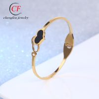 [COD] Ins same style simple double heart interlocking titanium steel bracelet elegant stainless love shell female wholesale