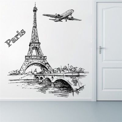 Seine River Paris Iron Tower Scenery Wall Sticker Living Room Bedroom Office Decoration Landscape Mural Art Diy Pvc Home Decal Tapestries Hangings