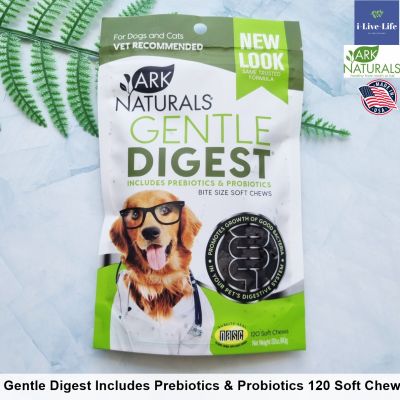 45% OFF ราคา Sale!!! โปรดอ่าน EXP: 01/2024 พรีไบโอติค &amp; โพรไบโอติค สำหรับสุนัขและแมว แบบเม็ดเคี้ยว Gentle Digest Prebiotics &amp; Probiotics Bite Size 120 Soft Chews - Ark Naturals