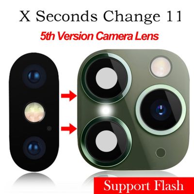 IRCTBV อุปกรณ์เสริมมือถือแก้วรองรับแฟลช Tutup Lensa Kamera ปลอมเคสสติกเกอร์เปลี่ยนเป็นครั้งที่สองสำหรับ iPhone 11 Pro Max