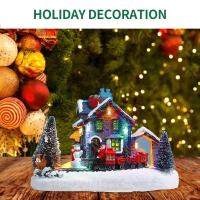 Colorful LED Lights Christmas Snow House Luminous Resin Figurines Battery Operated Landscape Desktop Ornament Navidad Home Decor