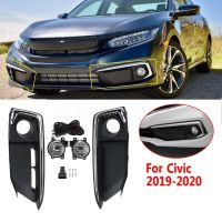 Car Front Fog Lights Bumper Daytime Running Turn Signal Lamps Cover Grille Bezel Harness Switch Kits for Honda Civic 2019 2020