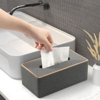 Home Decor Marble Tissue Box Cover Case Gold Rim Faux Leather Napkin Holder Toilet Paper Storage Organizer Boxes