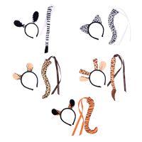 【Ready Stock?】 Tiger Giraffe Ears Hair Hoop Tail Set Animal Costume Kit Halloween Cosplay Prop