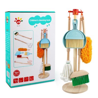 1Set Toddler Toy Gift for Kids Broom &amp; Cleaning Set Toy with Broom Mop Duster Cleaner Interactive Play House Playsets