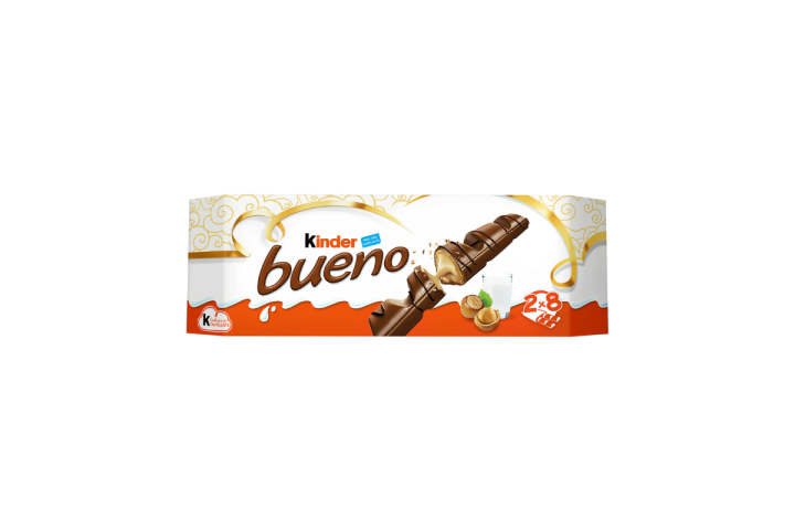Kinder Bueno Milk and Hazelnuts 1 กล่อง มี 8 แท่งคู่ (16ชิ้น )  น้ำหนัก 344 กรัม BBF.29/2/24