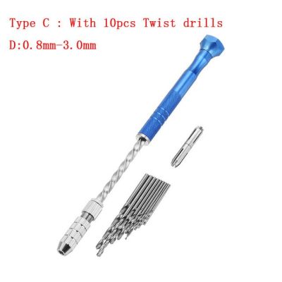 DHH-DDPJUpgrade Semi-automatic Mini Hand Drill 10pcs Twist Drill Bits Drill Wood Model Manual 0.5-3mm Drill Bit2pcs Double Side Chuck