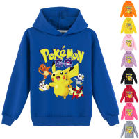 Pokémons เสื้อฮู้ดเด็กในฤดูใบไม้ร่วงโพลีเอสเตอร์35% ไฟเบอร์,เสื้อมีฮู้ดแขนยาวเด็กหญิงเด็กชายมีกระเป๋าผ้าฝ้าย65% เด็กผู้หญิงขนาด100-170ซม. เสื้อผ้ากีฬา0000