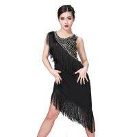 ชุดเต้นรำละตินผู้หญิง Salsa Dancewear เต้นรำเครื่องแต่งกายชุดบอลรูมการแข่งขัน Dresskango ผู้ใหญ่ Fringe Gold Sequin