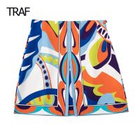 TRAF 2023 Print Mini Skirts Woman High Waist Short Skirt Women Fashion Streetwear Women Skirt Beach Summer Skirts