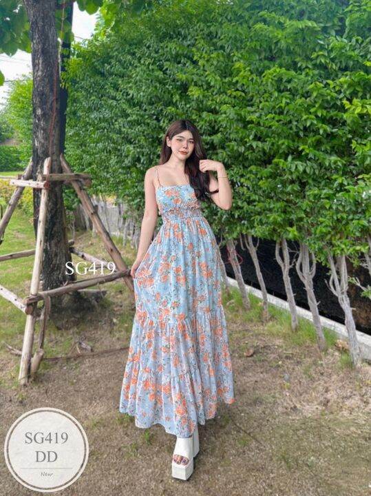 ml419-เดรสยาว-สายเดี่ยว-ปรับสายได้-ใส่ยางสม็อครอบเอว-ผ้าชีฟองเกาหลี-มีซับใน-สวยหวานมากค่ะ-freesize-bust-อก-32-36-waist-เอว-26-30-hip-สะโพก-38-52-length-ยาว-52-มีฟองน้ำ-have-bra-pad-ผ้าชีฟอง-chiffon-fa