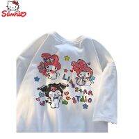 Sanrio เสื้อยืดแขนสั้นผ้าฝ้ายคาวาอิเซส,เสื้อยืดลายการ์ตูนเมโลดี้เสื้อครึ่งแขนเสื้อของขวัญโฮเลย์สำหรับผู้หญิงฤดูร้อน