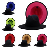 Men Fedora Hat Women British Style Winter And Autumn Double-Sided Color Matching Jazz Woolen Hat New Flat Brim Hat