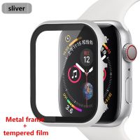 แก้ว + กรอบเคสสำหรับ Apple Watch 6 Se 5 4 3 44มม. 42มม. สายนาฬิกา Apple Watch 40มม. 38มม. กันชนโลหะกรอบปกป้องหน้าจอ