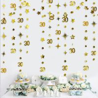 Gold 30th Happy Birthday Party Paper Banners Decorations Number 30 Year Old Circle Dots Twinkle Star Garlands Hanging Backdrops