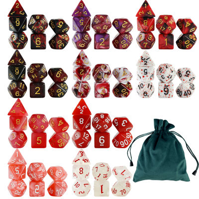 10เซ็ต = 70ชิ้นใหม่ Polyhedral ลูกเต๋าที่มีถุง10สีลูกเต๋าชุดสำหรับ D & D TRPG เกมกระดาน