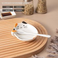 Special Offers 1Pc Cute Kitten Dip Saucer Japanese Ceramic Soy Sauce Saucer Cute Spoon Holder For Home Use