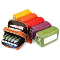 Fashion Genuine Leather Organ Card Holder Double Zipper Luxury Brand Women Mini RFID Card Package Credit ID Card Case Bag Card Holders