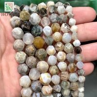 【YF】 6/8/10mm de pedra natural facetada contas lamboo folha ágata espaçadores para fazer jóias diy pulseira acessórios 14  strand