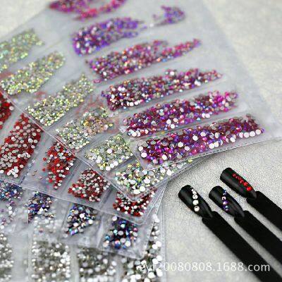 [COD] Cross-border recommended nail accessories crystal glass art drill flat bottom rhinestone 6 compartments diy