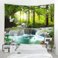 Beautiful natural forest, waterfall, printed large wall tapestry, sea view hippie wall tapestry, bohemian wall tapestry, mandala