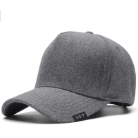 2021 Winter Dad Big Size Felt Baseball Cap High Top Sport Hat Men Outdoor Warm Wool Plus Size Snapback Cap 56-62cm