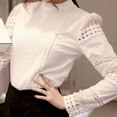 2019 Lace Chiffon Blouse Women Shirt Plus Size Casual ladies long sleeve Womens Tops and Blouses S-5XL Hook Flower Hollow