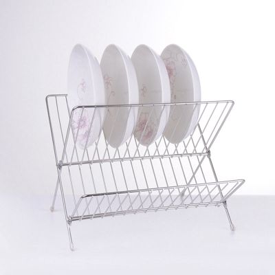 Kitchen Folding X-Shaped Drain Rack Double-Layer Wrought Iron Bowl Rack Drying Bowl and Plate Organizer Rack