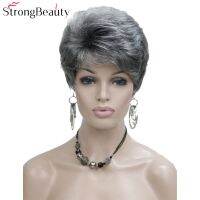 ✴☁☋ StrongBeauty Synthetic Short Straight Hair Puffy Natural Blonde/Silver Grey Wigs With Bangs Women Many Colors