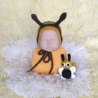 ทารกแรกเกิด Bonnet Photo Props ชุดโครเชต์ Mohair หมวกนุ่มถัก Bee ของเล่นและหมวก Newbrn การถ่ายภาพ Props