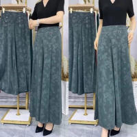 ผู้หญิงที่สง่างาม Jacquard Culottes กางเกงลำลองหลวมขากว้างเอวสูงกางเกงตัดสำหรับธุรกิจสวมใส่ในชีวิตประจำวัน