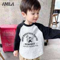 AMILA เสื้อยืดผ้าฝ้ายแขนยาวเหนียวนุ่มสำหรับเด็กผู้ชาย,เสื้อกล้ามลายการ์ตูนทารกแบบใหม่ในฤดูใบไม้ร่วง